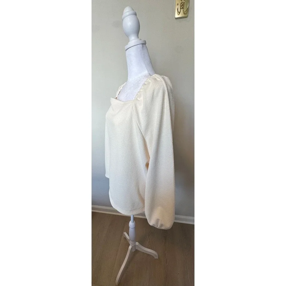 Madewell Cream Square Neck Long Sleeve Puff Sleeve‎ Blouse Top NN161 2X NEW